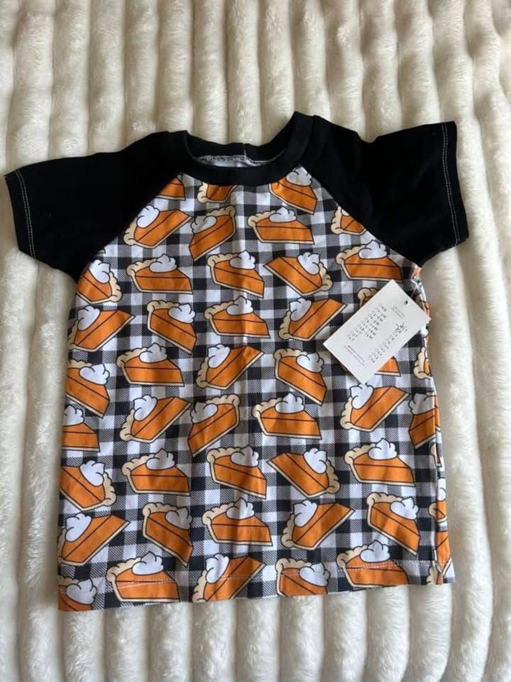 NWT Kids 5/6 Pie Pumpkin Thanksgiving Buffalo Plaid Raglan Top